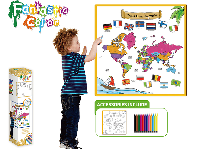 World Map Washable Coloring Mat(80*80CM)