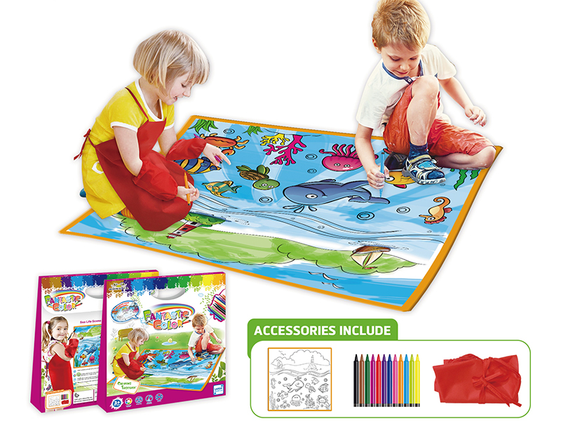 Large Sea Life Scene Washable Coloring Mat + Apron 80*80CM