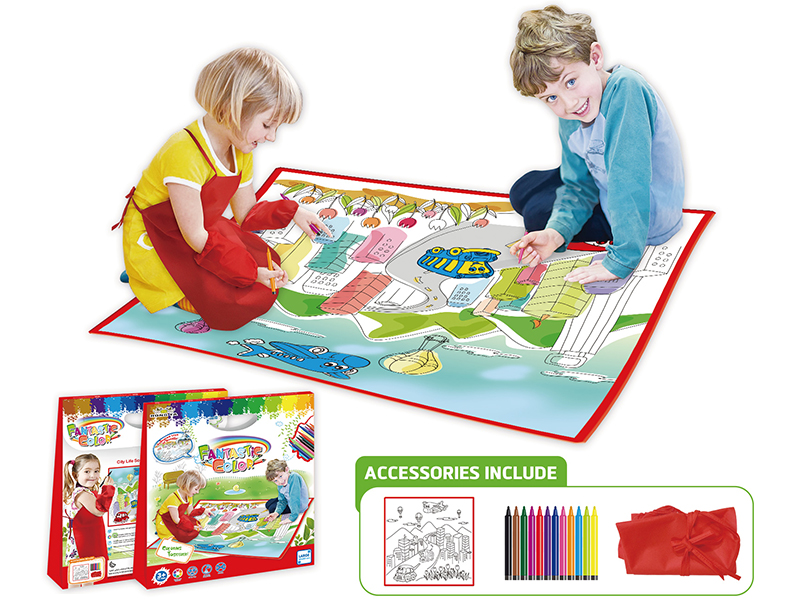 Large City Life Scene Washable Coloring Mat + Apron(80*80CM)