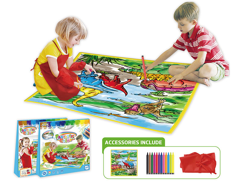 Large Dinosaur Life Scene Washable Coloring Mat + Apron(80*80CM)