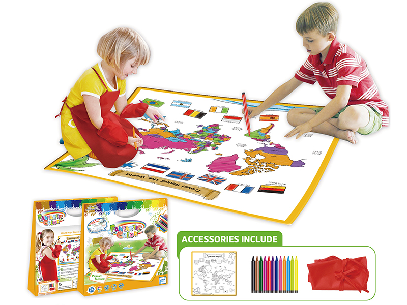 Large World Map Washable Coloring Mat + Apron(80*80CM)