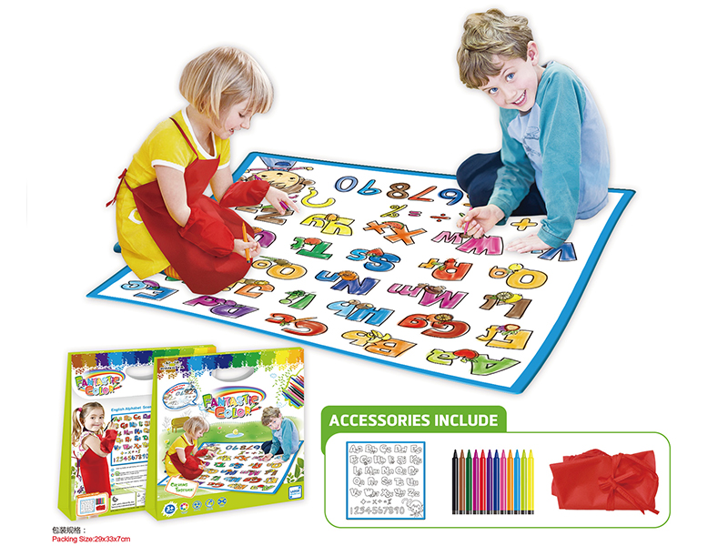 Large English Alphabet Fruits Washable Coloring Mat + Apron(80*80CM)