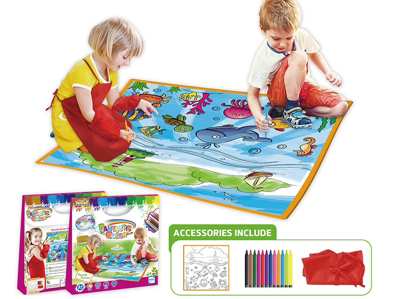 Small Sea Life Scene Washable Coloring Mat + Apron 50*50CM