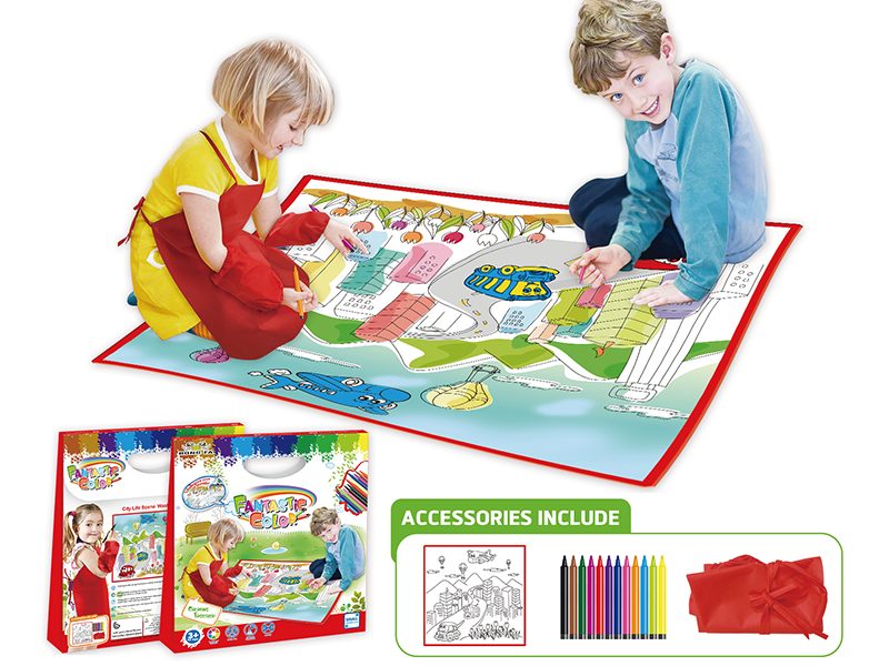 Small City Life Scene Washable Coloring Mat + Apron 50*50CM