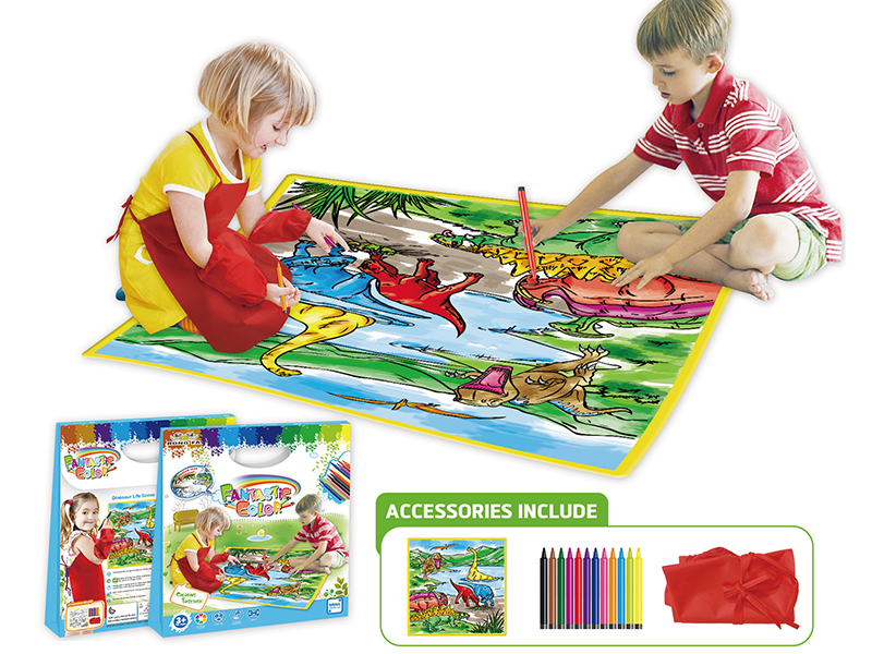 Small Dinosaur Life Scene Washable Coloring Mat + Apron 50*50CM
