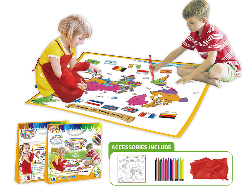 Small World Map Washable Coloring Mat + Apron 50*50CM