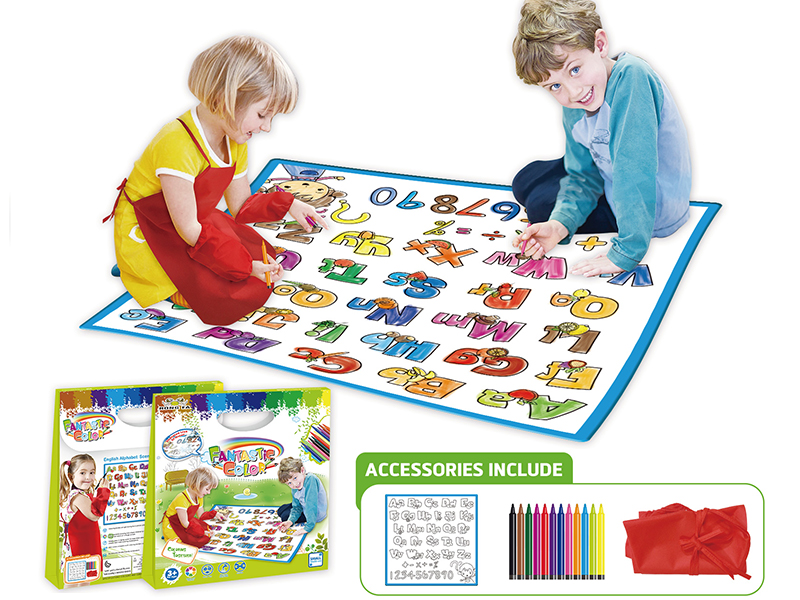 Small English Alphabet Fruits Washable Coloring Mat + Apron 50*50CM