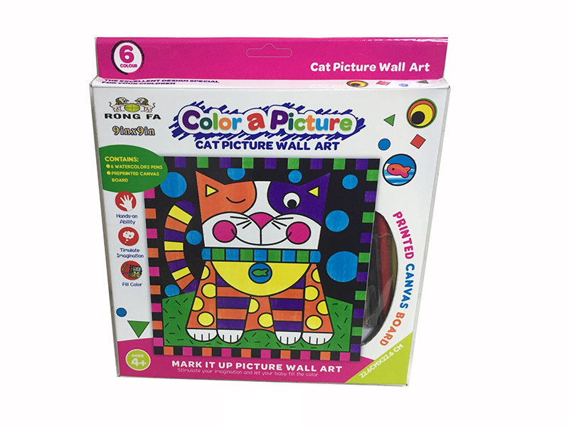 Cartoon Cat Coloring Printed Canvas Board