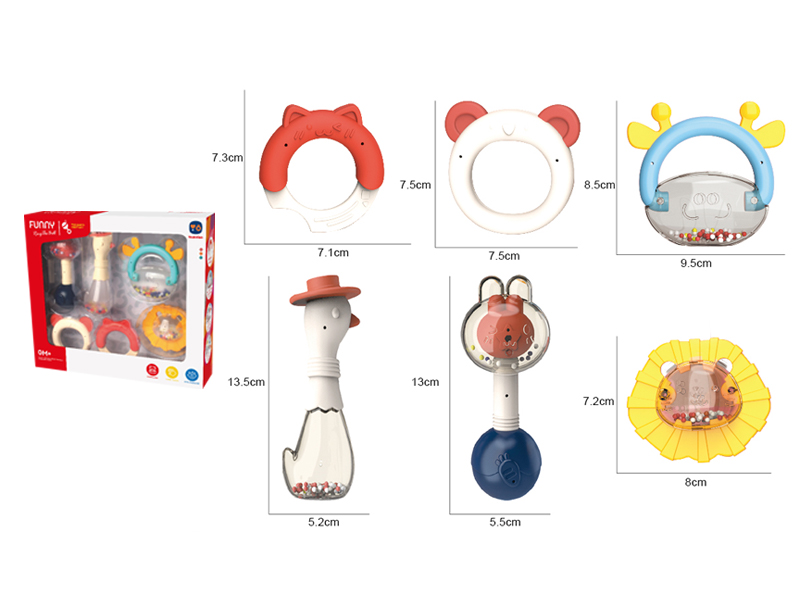 6PCS Boiled Animal Rattles