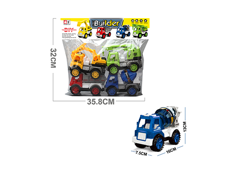 4Pcs Friction Large Engineering Vehicle