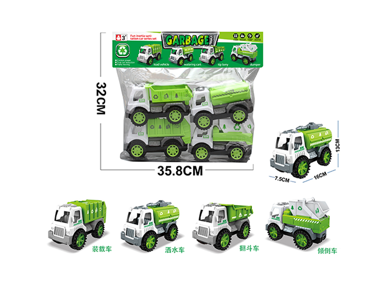 4Pcs Friction Large Sanitation Vehicle