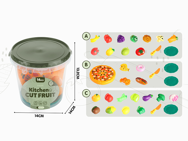Round Storage Bucket Cutting Toys 14pcs