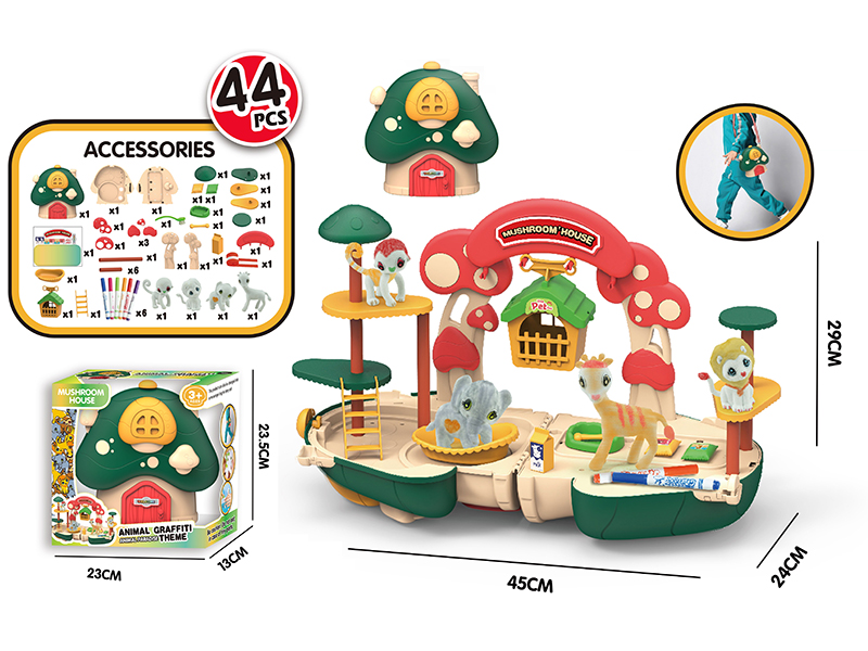Mushroom House Messenger Bag Animal Graffiti Theme 44pcs