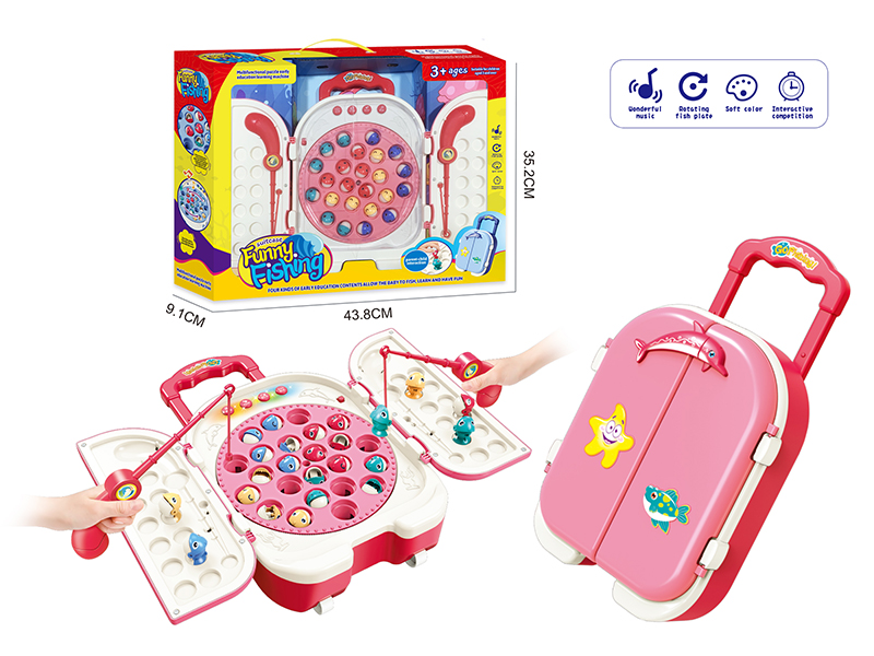 Cartoon Suitcase Electric Fishing Game(Pink)