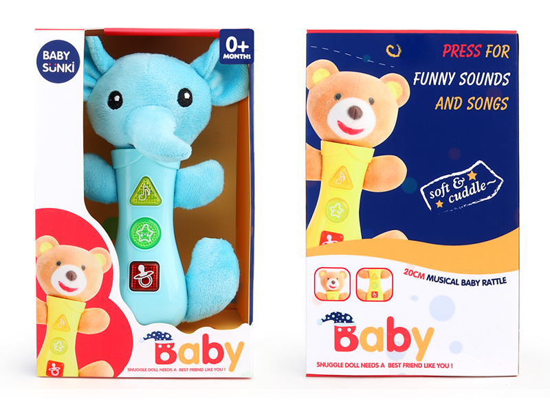 Plush Elephant Baby Rattle With Light And Music