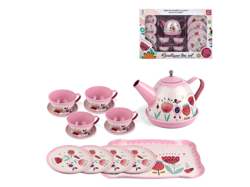 Tinplate Pink Classic Flower Tea Set