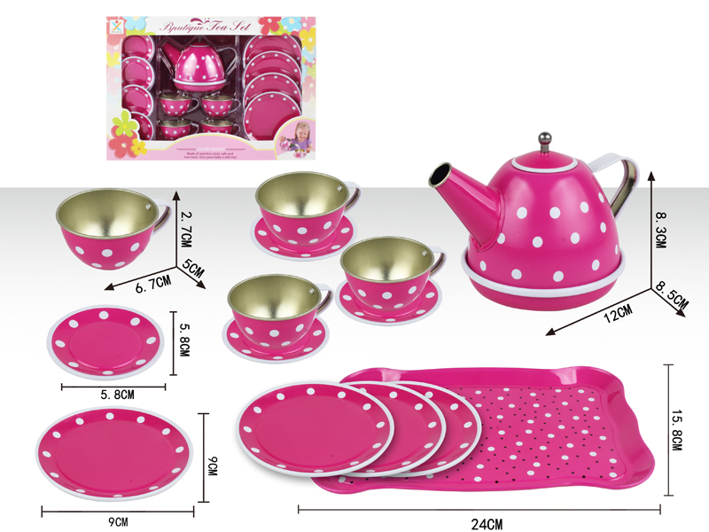 Tinplate Pink Dotted Tea Set