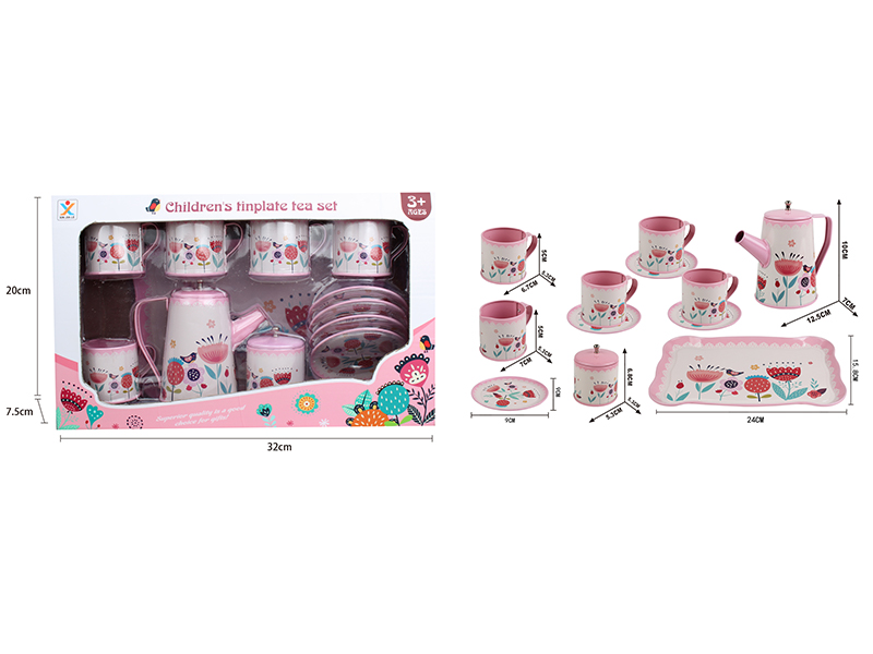 Tinplate High Pot Pink Flower Tea Set