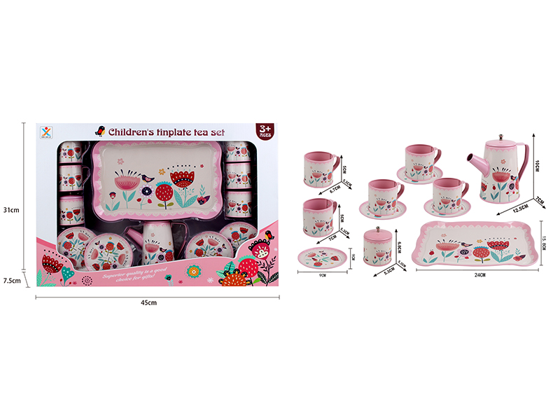 Tinplate High Pot Pink Flower Tea Set