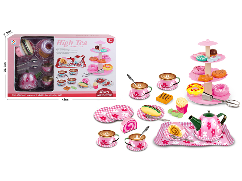 Tinplate Red And White Tea Set + Dessert Toy