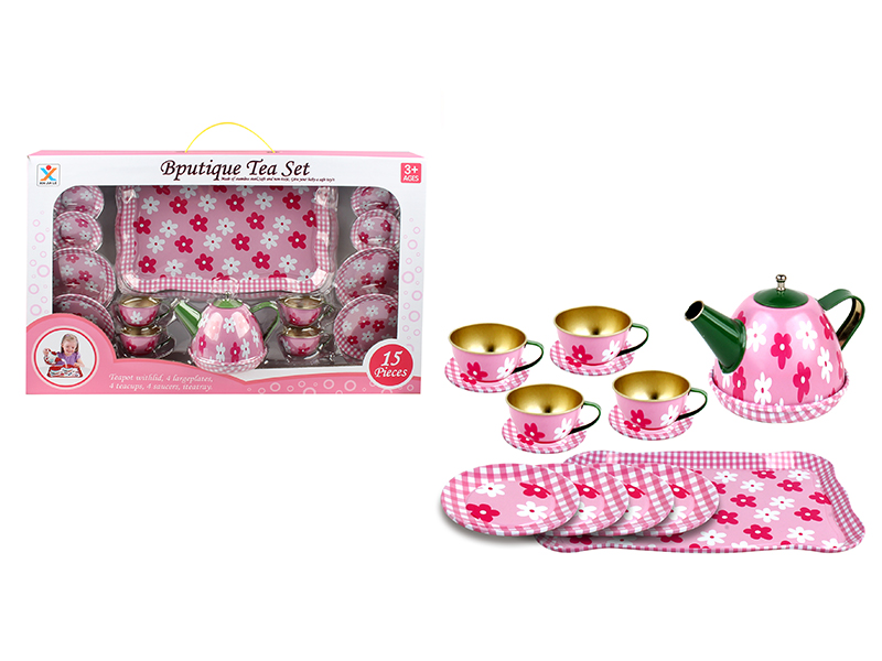 Tinplate Pink Flowered Tea Set