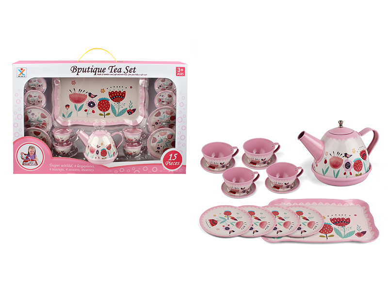 Tinplate Pink Classic Flower Tea Set