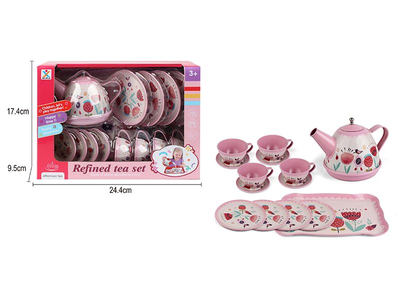 Tinplate Pink Classic Flower Tea Set