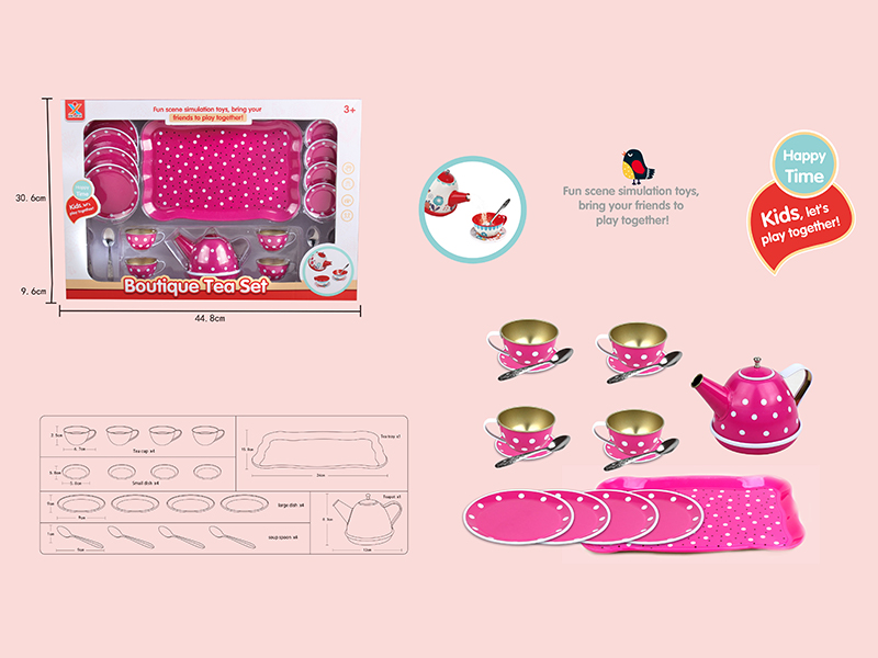 Tinplate Pink Dot Tea Set