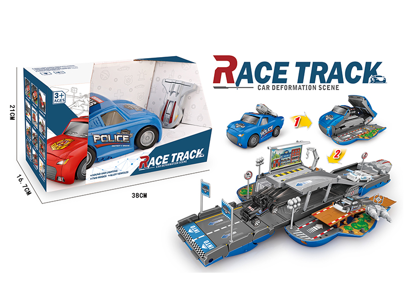 Police Alloy Light Music Catapult Race Track Deformation Car
