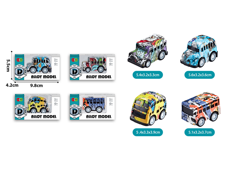 Pull Back Mini Q Graffiti Alloy School Bus