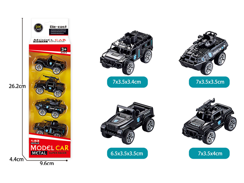 4PCS Pull Back Alloy Police Car