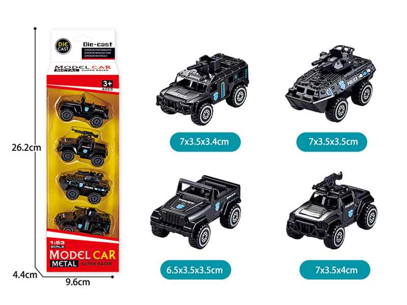 4PCS Slide Alloy Police Car