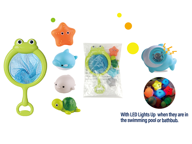 Scoop Net + 4 Vinyl Sea Animals With LED Lights