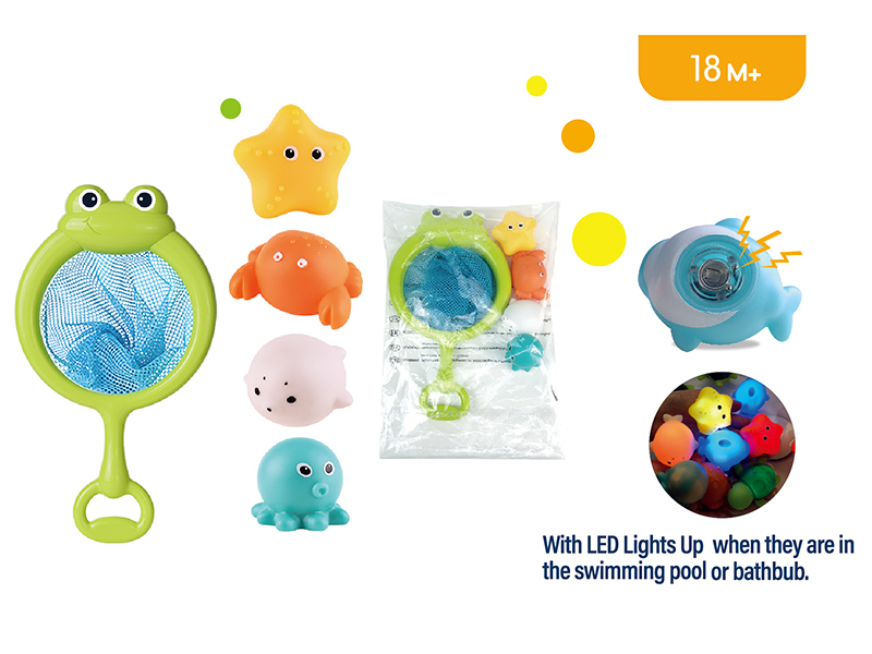 Scoop Net + 4 Vinyl Sea Animals With LED Lights