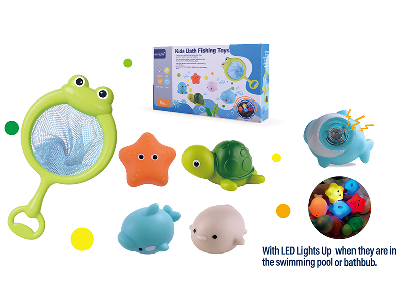 Scoop Net + 4 Vinyl Sea Animals With LED Lights