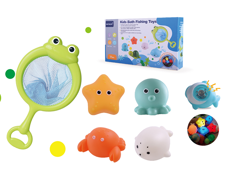 Scoop Net + 4 Vinyl Sea Animals With LED Lights