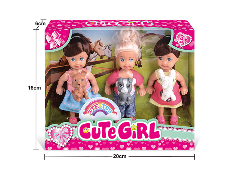 4.5 Inch Doll With 3 Dogs