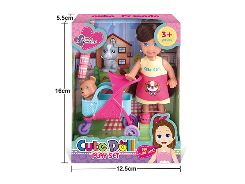 4.5 Inch Doll With Pet Cart Set