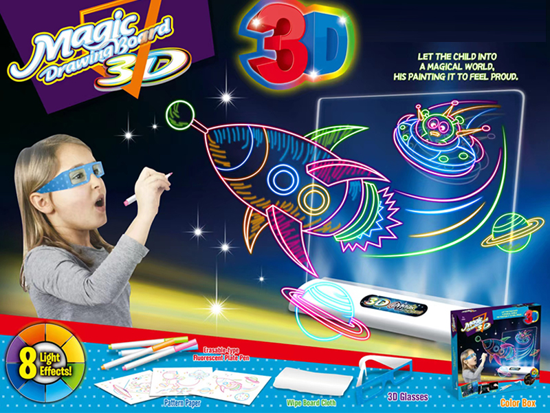 Large 8 Color 3D Light Drawing Board With Glasses - Space Version