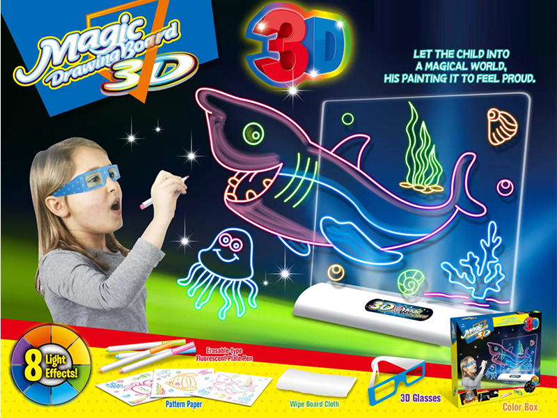 Large 8 Color 3D Light Drawing Board With Glasses - Ocean Edition