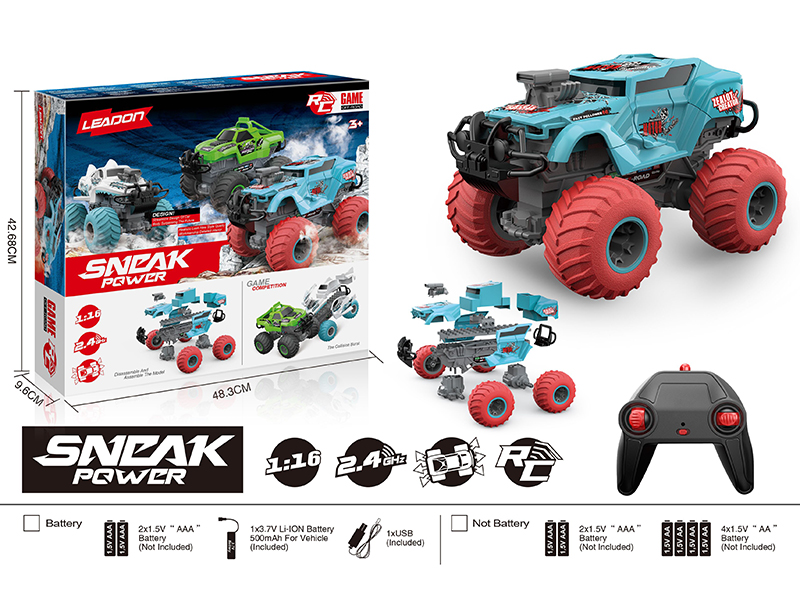 2.4G Remote Control 1:16 Building Block Assembly Big Wheel Off-Road Crash Car(Included Battery)