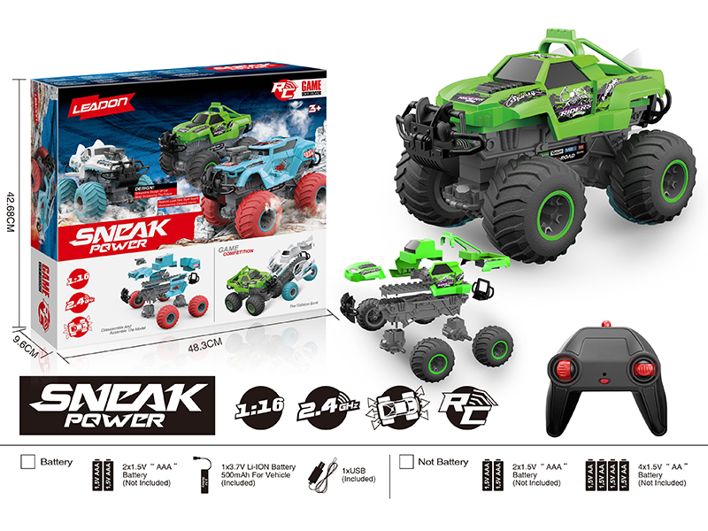 2.4G Remote Control 1:16 Building Block Assembly Big Wheel Off-Road Crash Car(Included Battery)