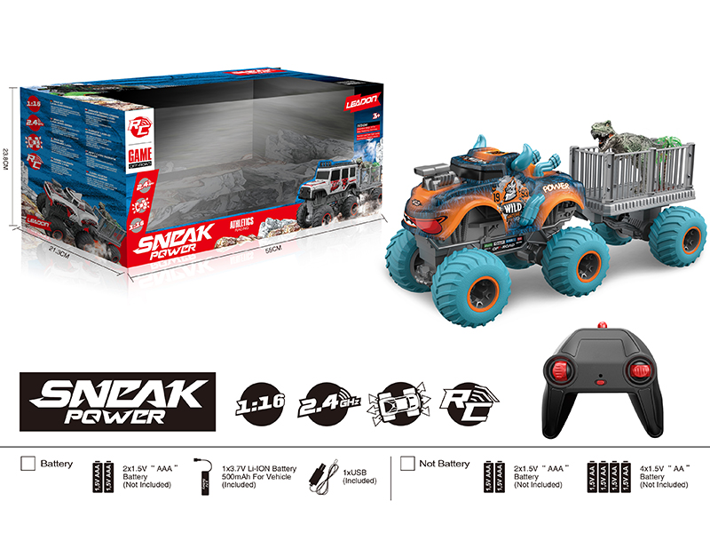 2.4G Remote Control 1:16 Big Wheel Cross Country Trailer(With Tyrannosaurus Rex + Tree)(Included Battery)