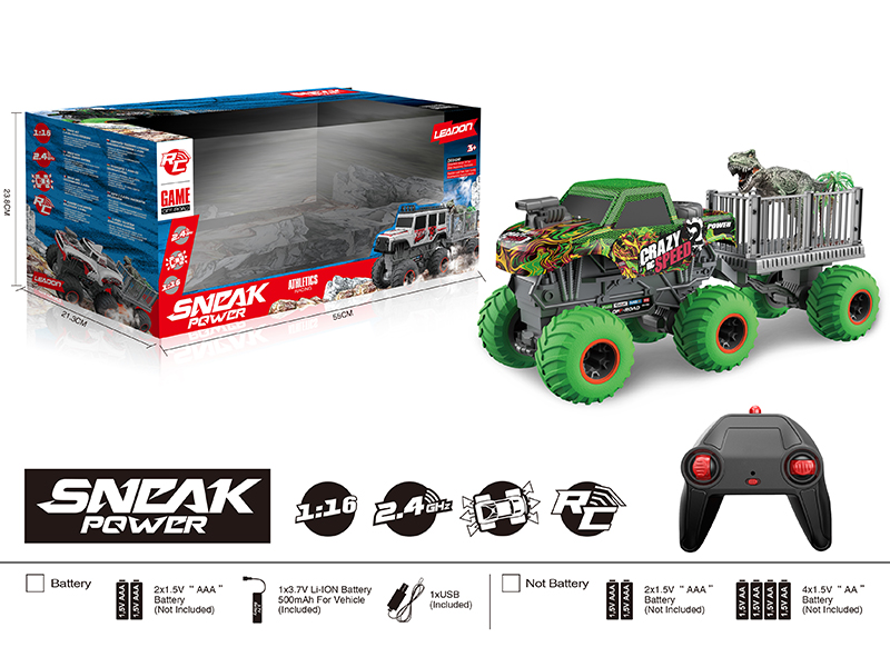 2.4G Remote Control 1:16 Big Wheel Cross Country Trailer(With Tyrannosaurus Rex + Tree)(Included Battery)