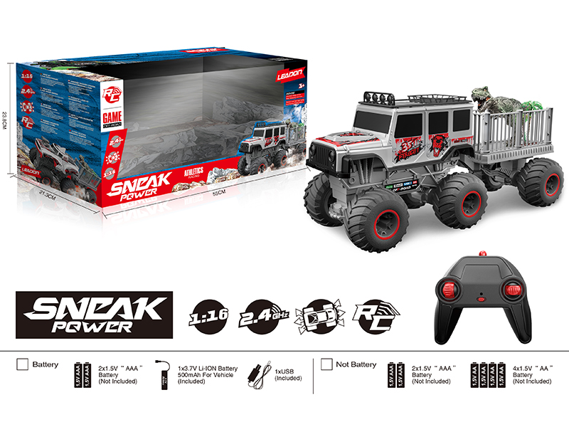 2.4G Remote Control 1:16 Big Wheel Cross Country Trailer(With Tyrannosaurus Rex + Tree)(Included Battery)