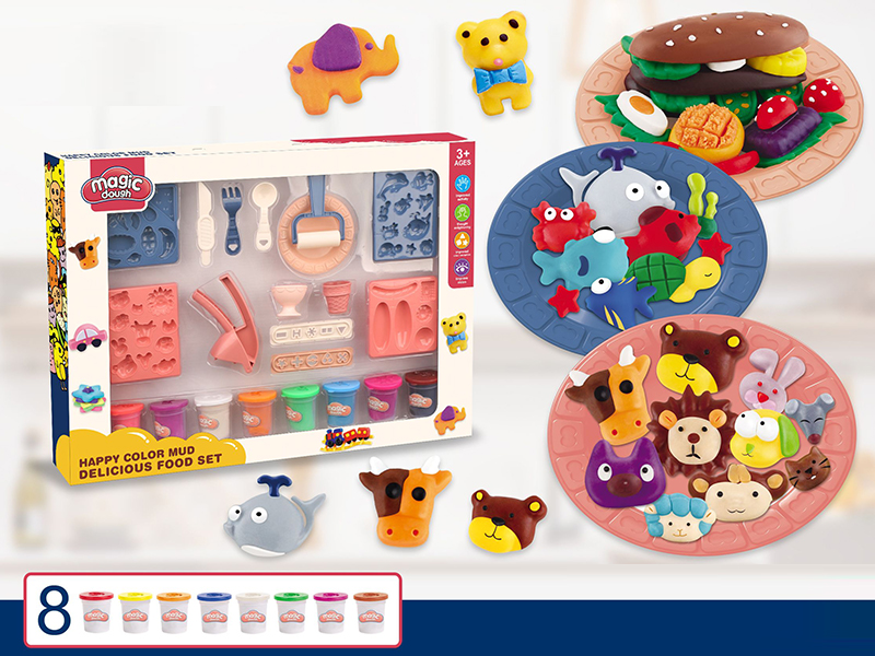 Cartoon Animal + Hot Dog + Press Set Meal Colored Mud