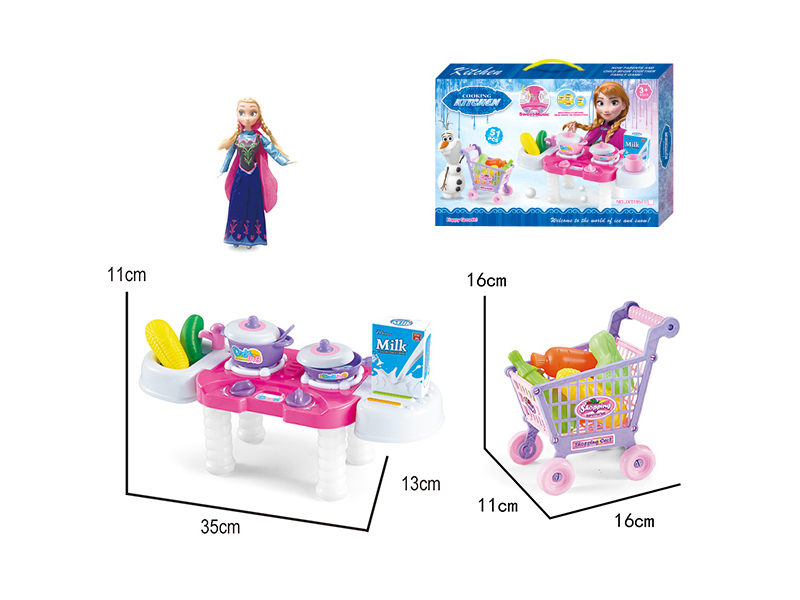 Ice And Snow Legend Simulation Tableware + Shopping Cart Toy Set
