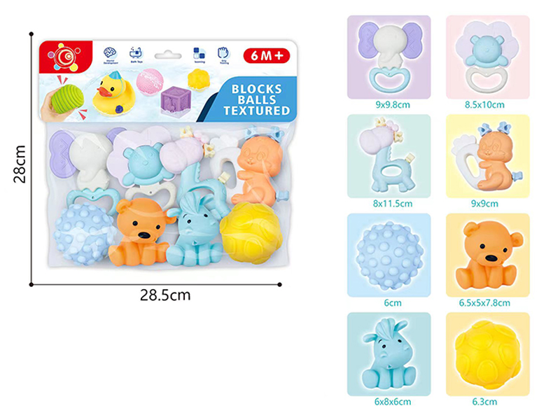 8PCS Soft Rubber Animal Baby Rattling Toy