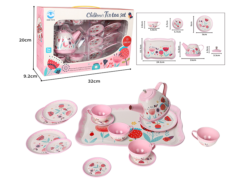 Pink Flower Pattern Tea Set 15pcs