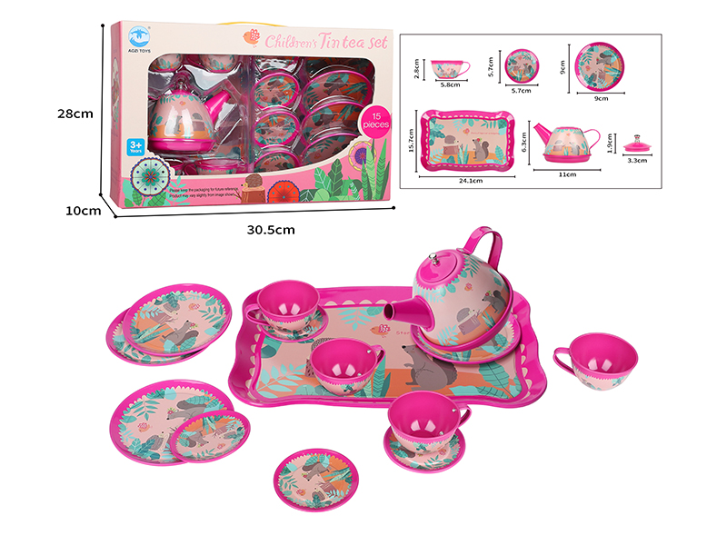 Rose Red Squirrel Pattern Tea Set 15pcs